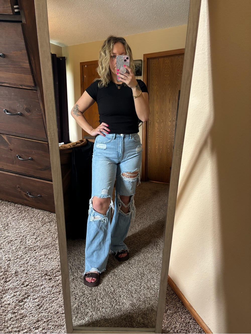 Flying monkey High-Rise Light Wash Distressed Wide-Leg Jeans - Light Blue